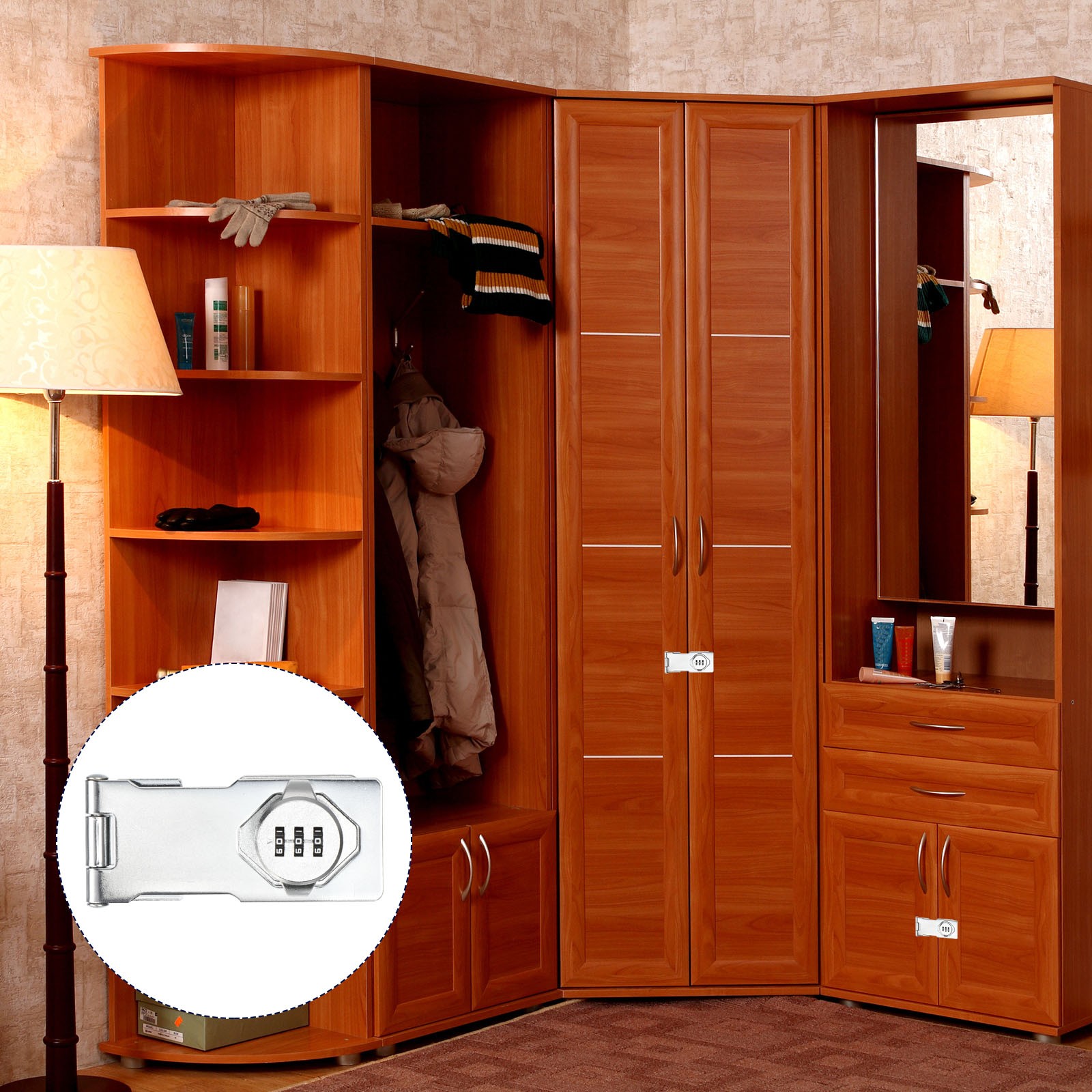 Cabinet Password Rotary Hasp Locks Door Security Combination Latch Lock Silver