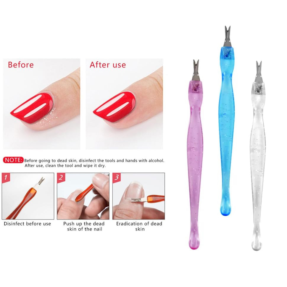 (3 Pack) Color Practical Nail Art Tools Pedicure Cuticle Trimmer Remover Pusher