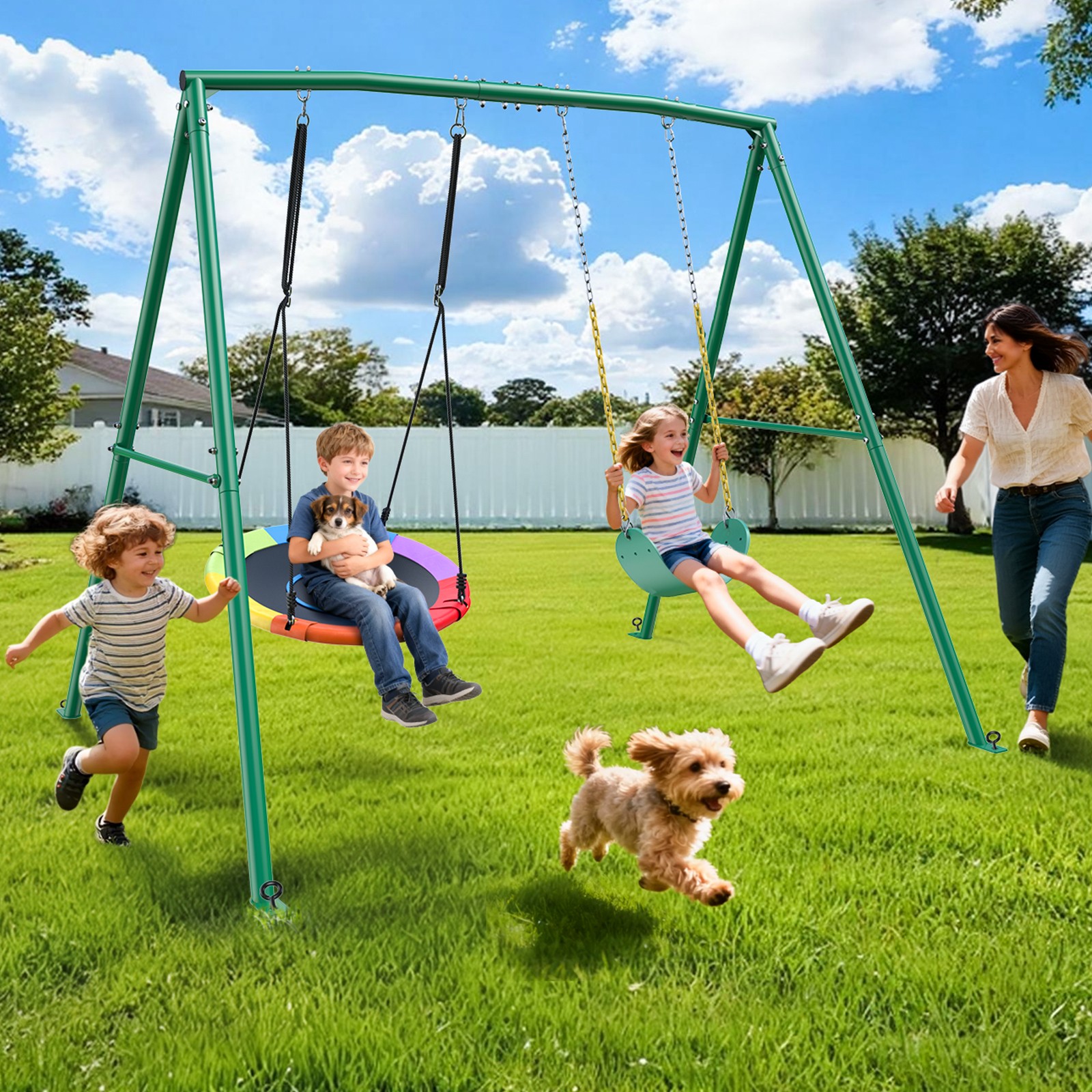 Trekassy 440lbs 2 Seat Metal Swing Set with Heavy Duty A-Frame Metal Swing Stand