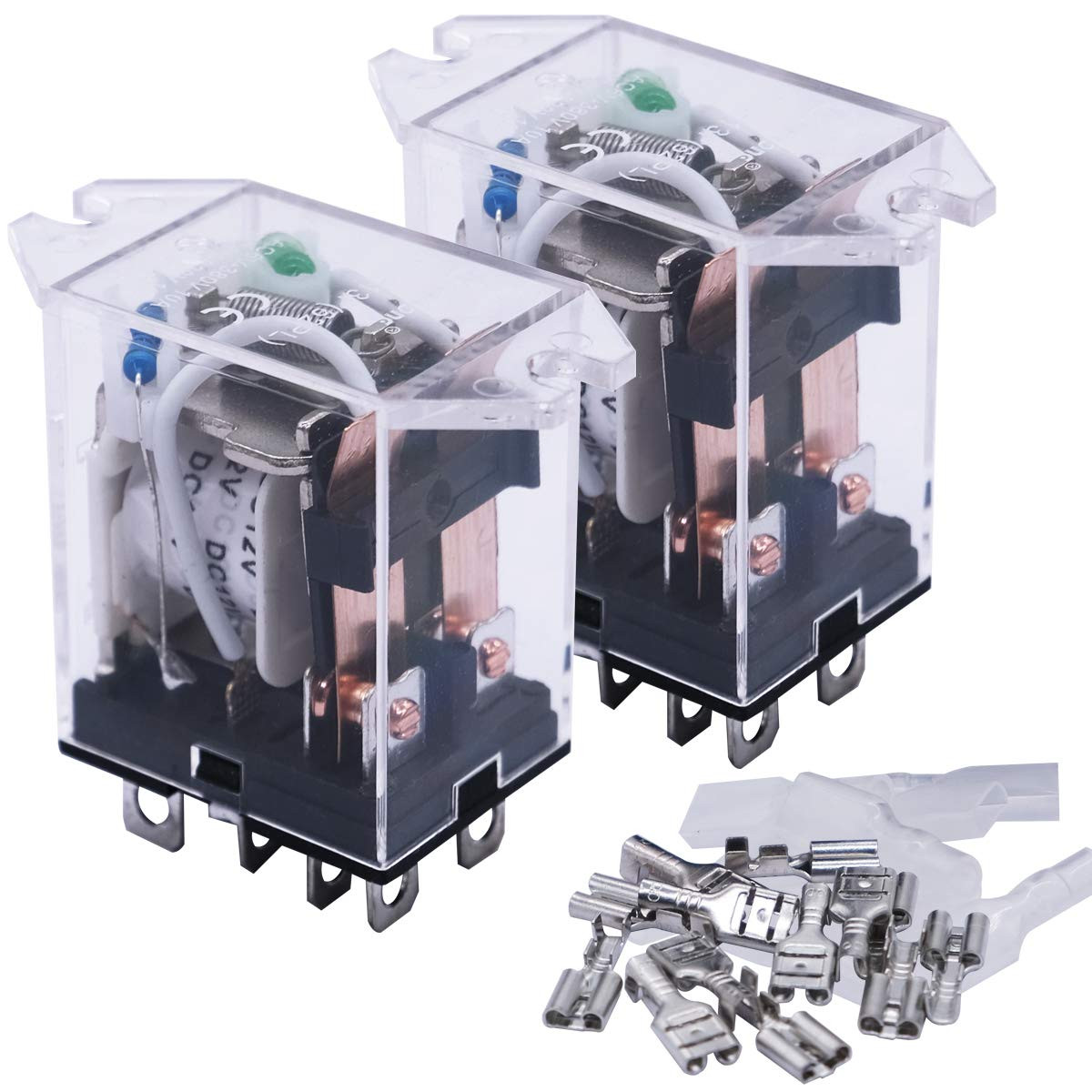 2 Pack DC 12V 8 Pin DPDT Power Relay with LED Indicator 10A General Purpose