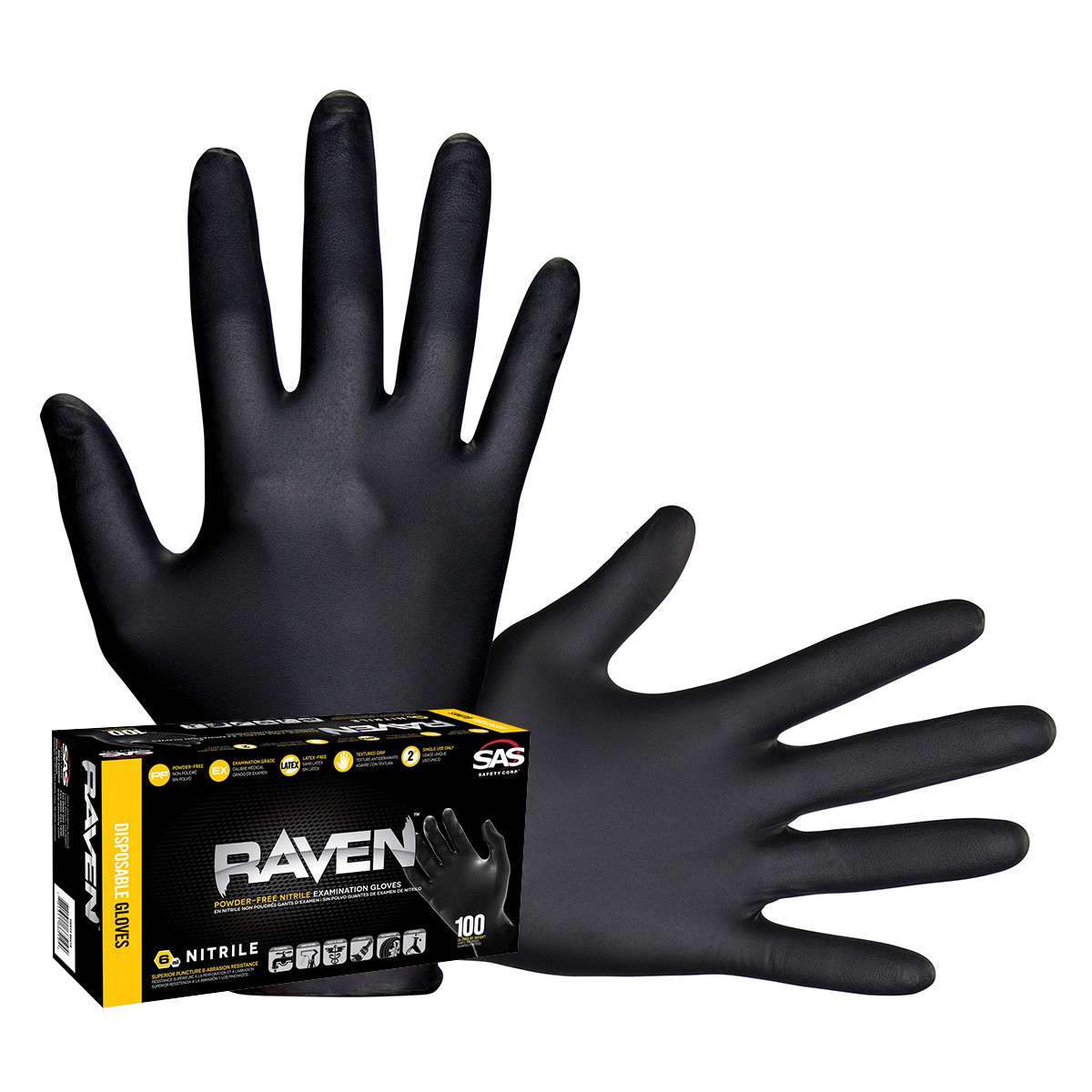 SAS Safety 66519 Raven Black 6mil Powder-Free Nitrile Gloves, XL (100)