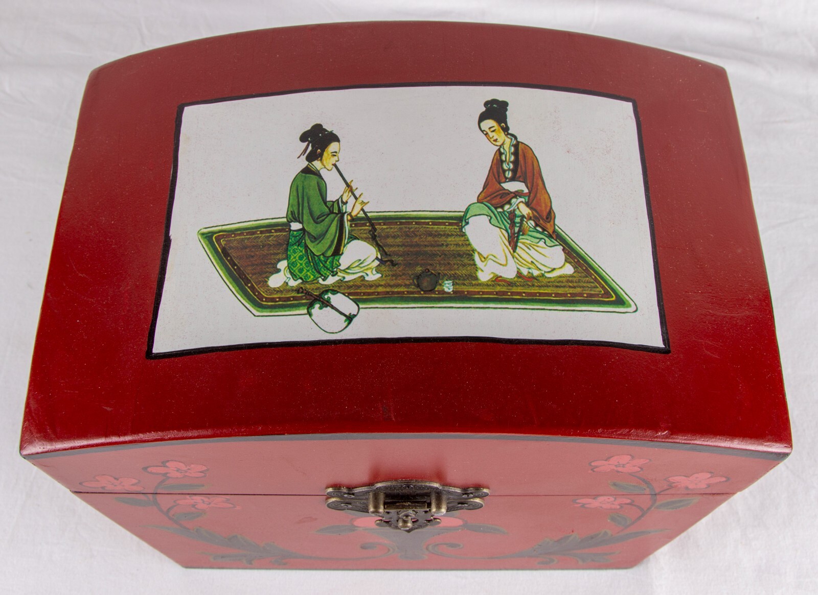 Red, Asian themed keepsake box, 11" x 8" x 7"