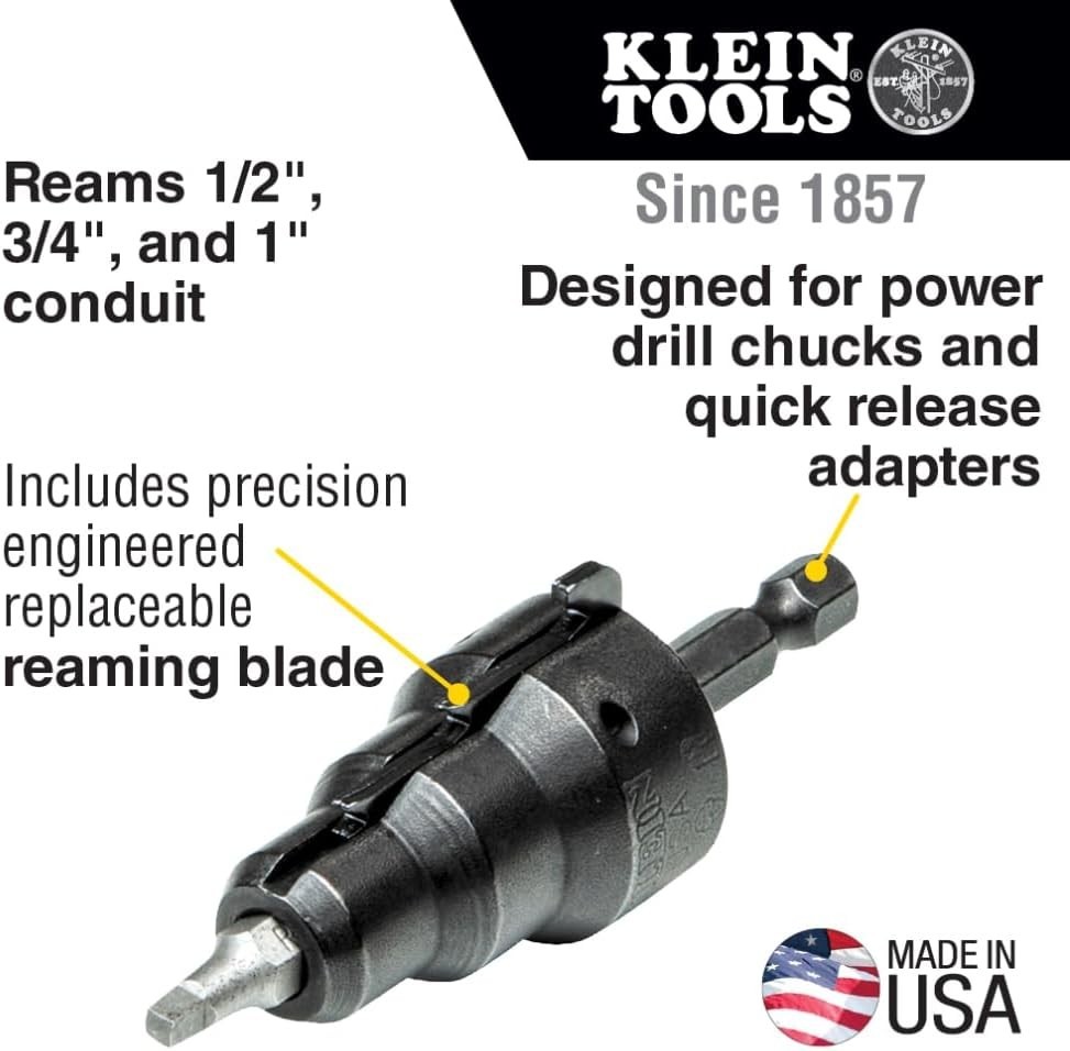 Power Conduit Reamer with Improved Bit Retention, 1/2-, 3/4- and 1-Inch,