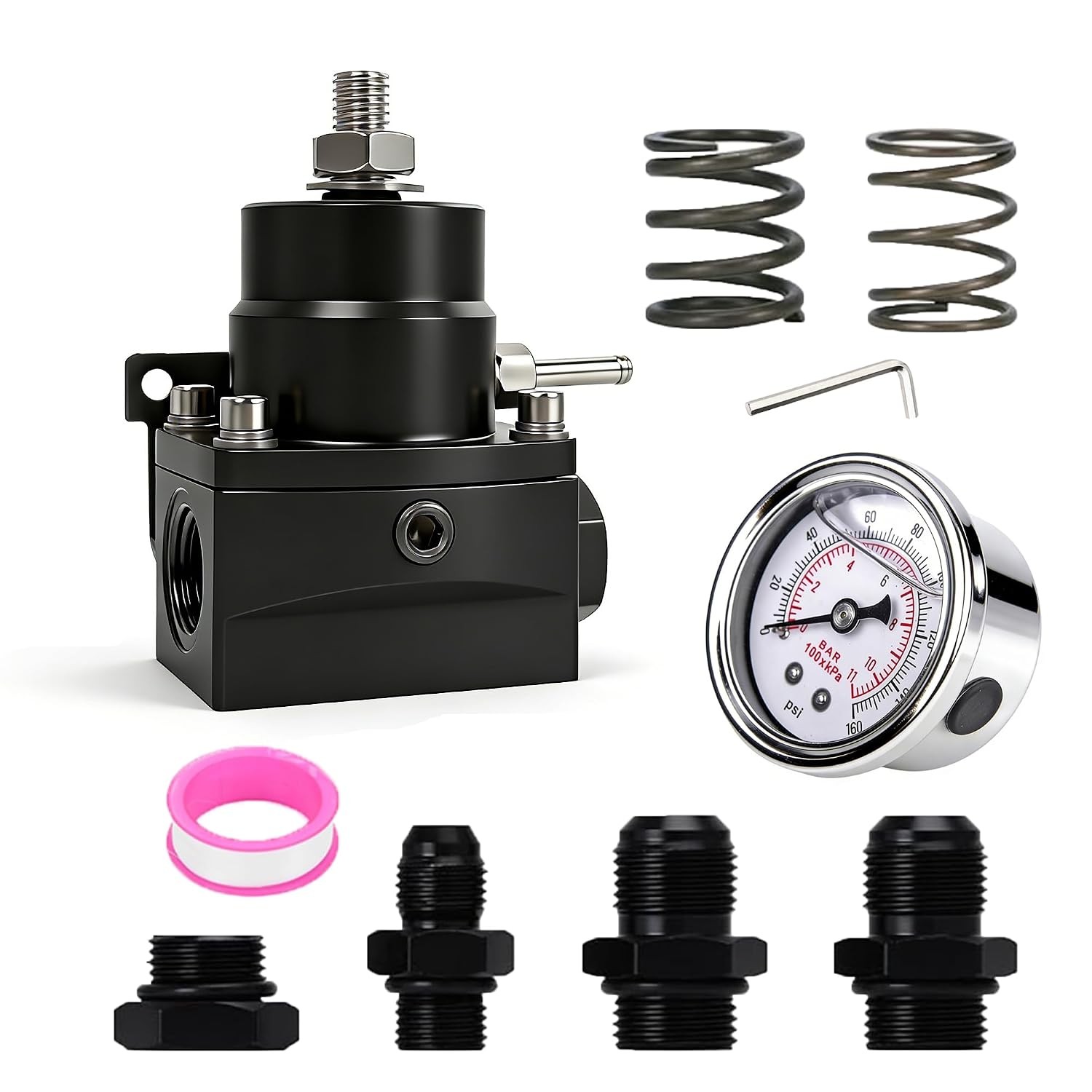 Fuel Pressure Regulator Kit Adjustable AN8 Feed Port AN6 Return Port Gauge