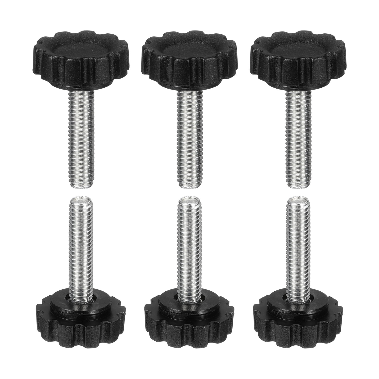 6 Pcs M6 x 25mm Male Thread Knurled Knobs Handles Hand Clamping Screws Black