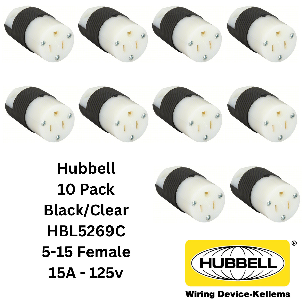 LOT 10x Hubbell HBL5269C AC Female Edison NEMA 5-15R Receptacle 15A 125V CL/BK