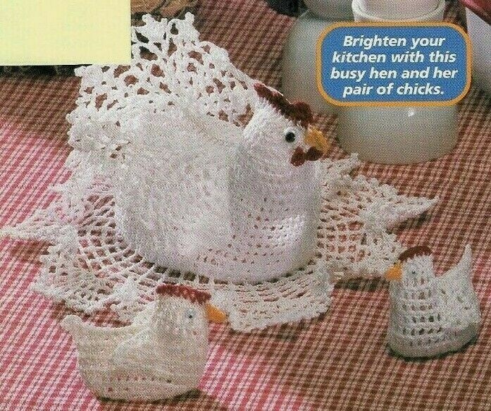 CLUCK! CLUCK! HEN AND CHICKS HOME DECOR DIGEST SIZE CROCHET PATTERN INSTRUCTIONS