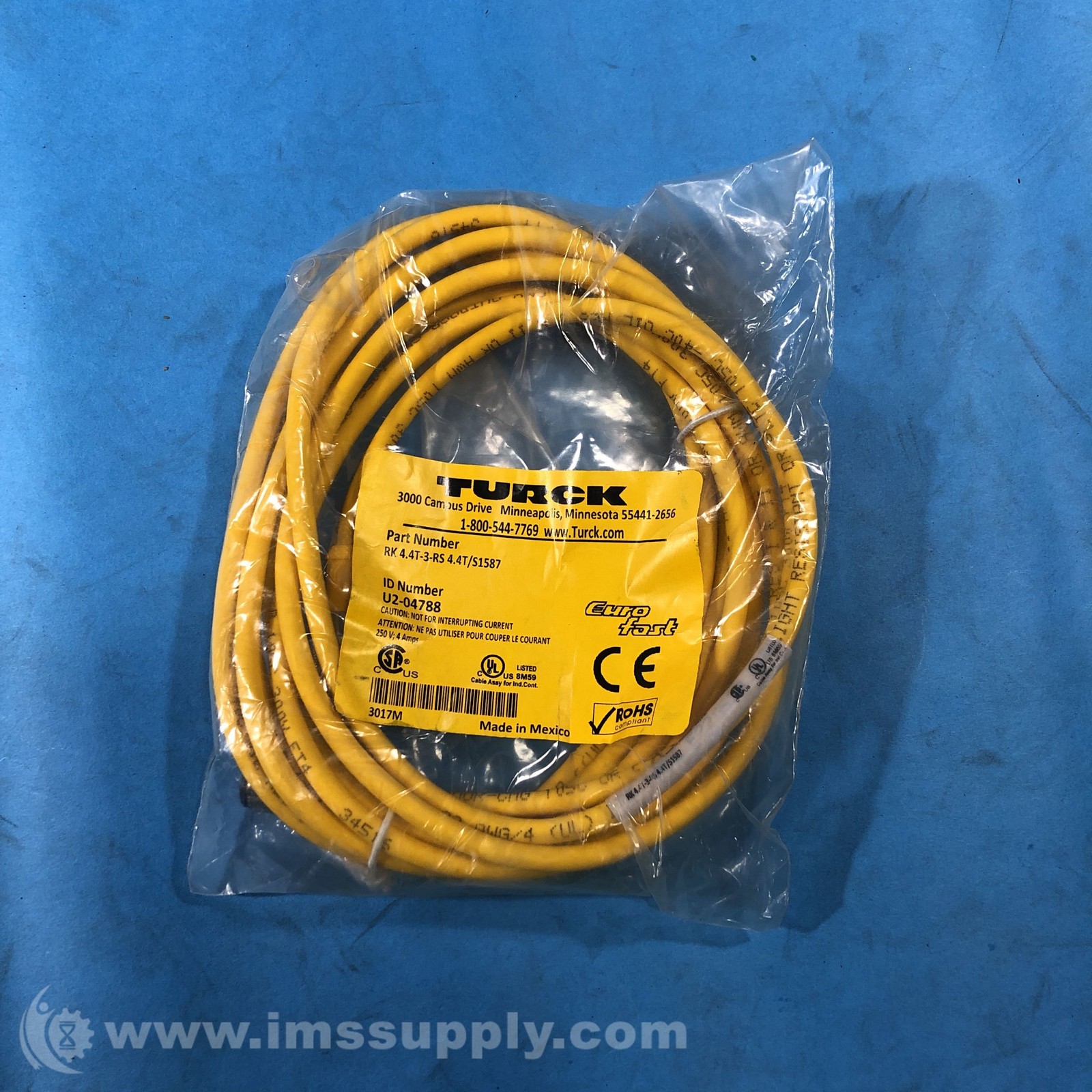 Turck RK 4.4T-3-RS 4.4T/S1587 U2-04788 EuroFast Cordset FNFP