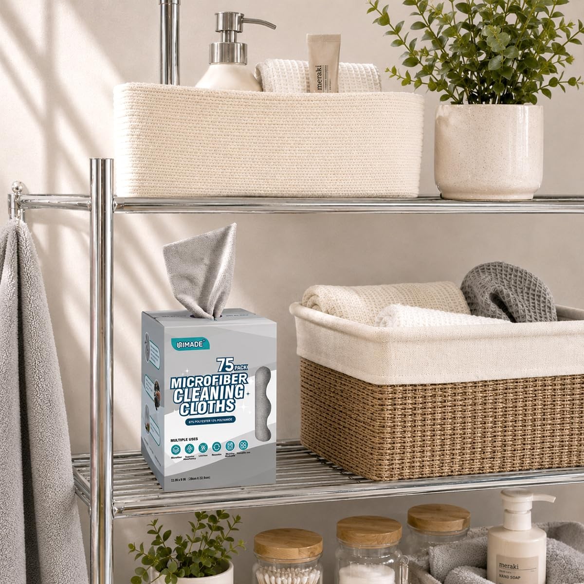 UNIMADE Microfiber Cleaning Cloth, 75 Sheets Towels 75 Pack, Grey
