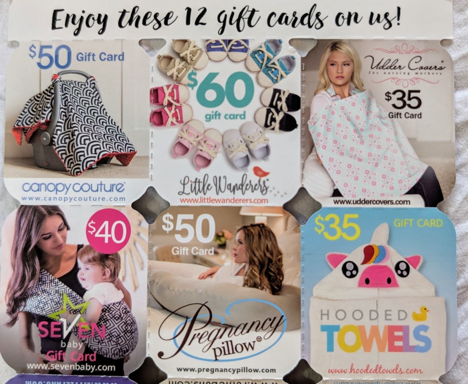 12 Gift Cards $535 Value Baby Newborn Infant Variety New Mom Pregnancy Nursing