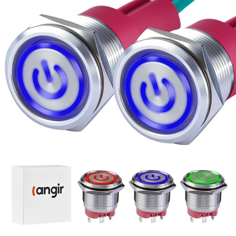 15Amp Push Button Switch，(0.866") 12V-24V Latching Push Button Switch 22mm Blue
