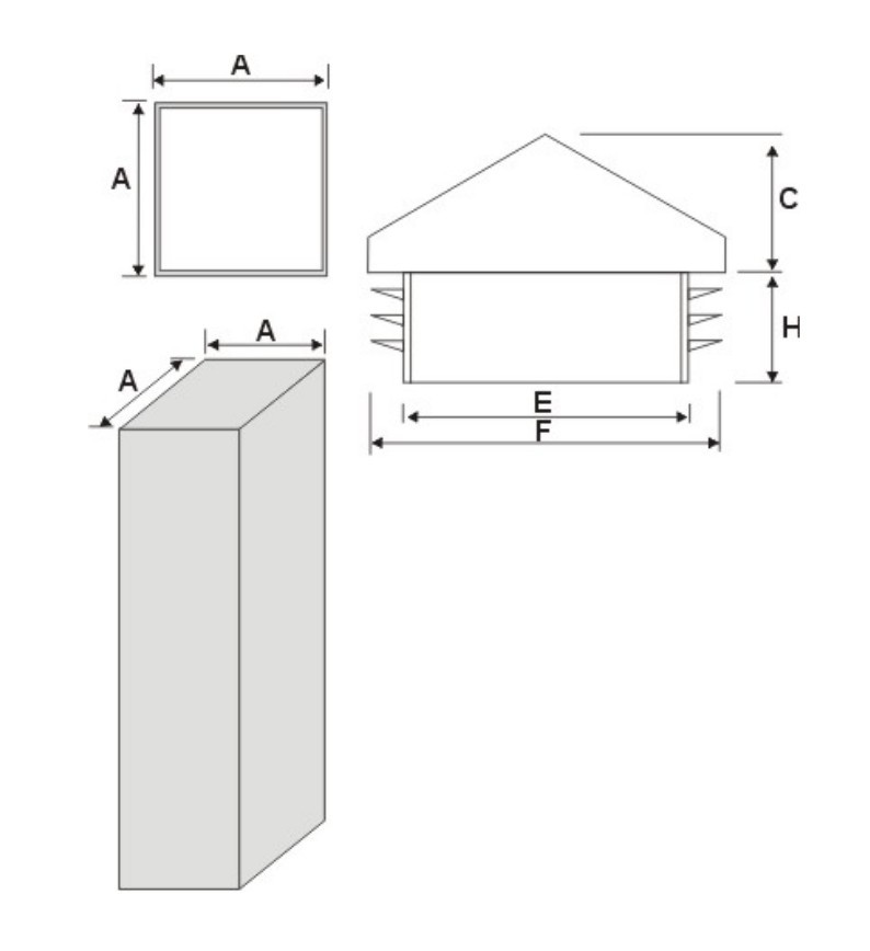 10x Pyramid Post Caps 15x15 mm Square Grey Kappe Plastic Cover