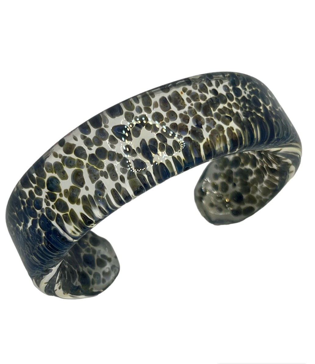 Glass cuff bracelet blue grey brown speckled spotted artist made