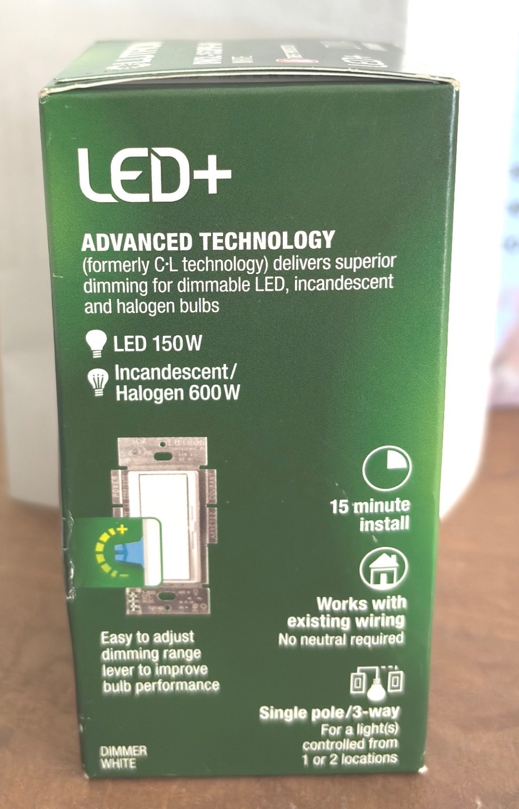 Lutron DVCL-153PH Dimmer Wall Switch - White