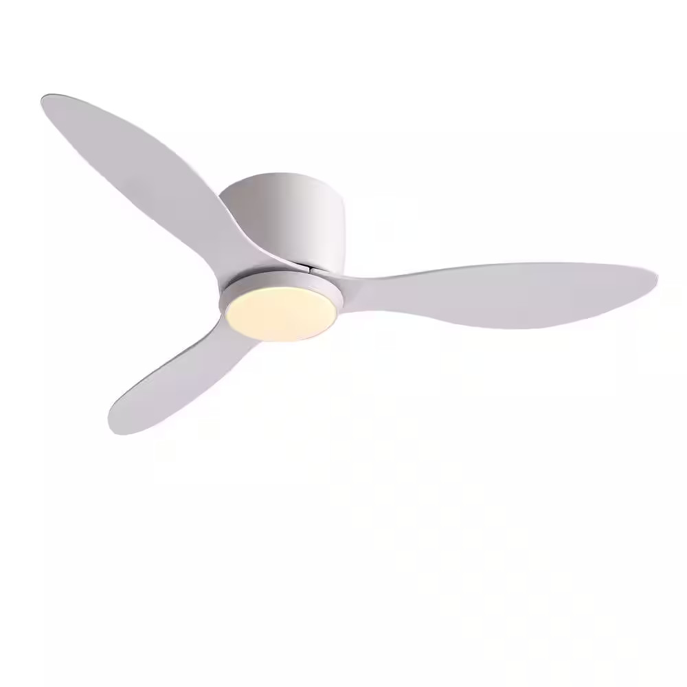 42 In. Smart Indoor White Low Profile 3 Blades Ceiling Fans with Lights with Rem
