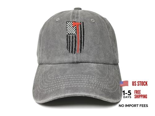 Embroidered Baseball Hats & Caps for Thin Red Line American Flag (Washed Gray)