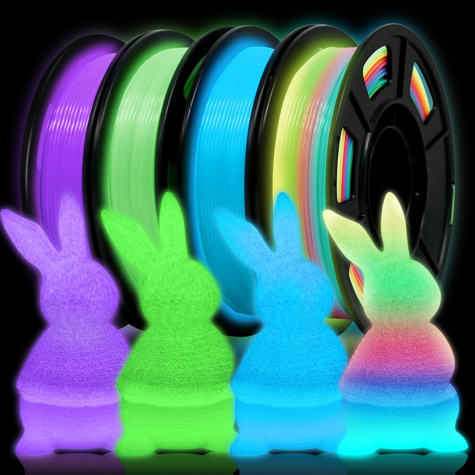 1.75mm 3D Printer Filament Bundle, Glow in The Dark Filament Multicolor, Green,