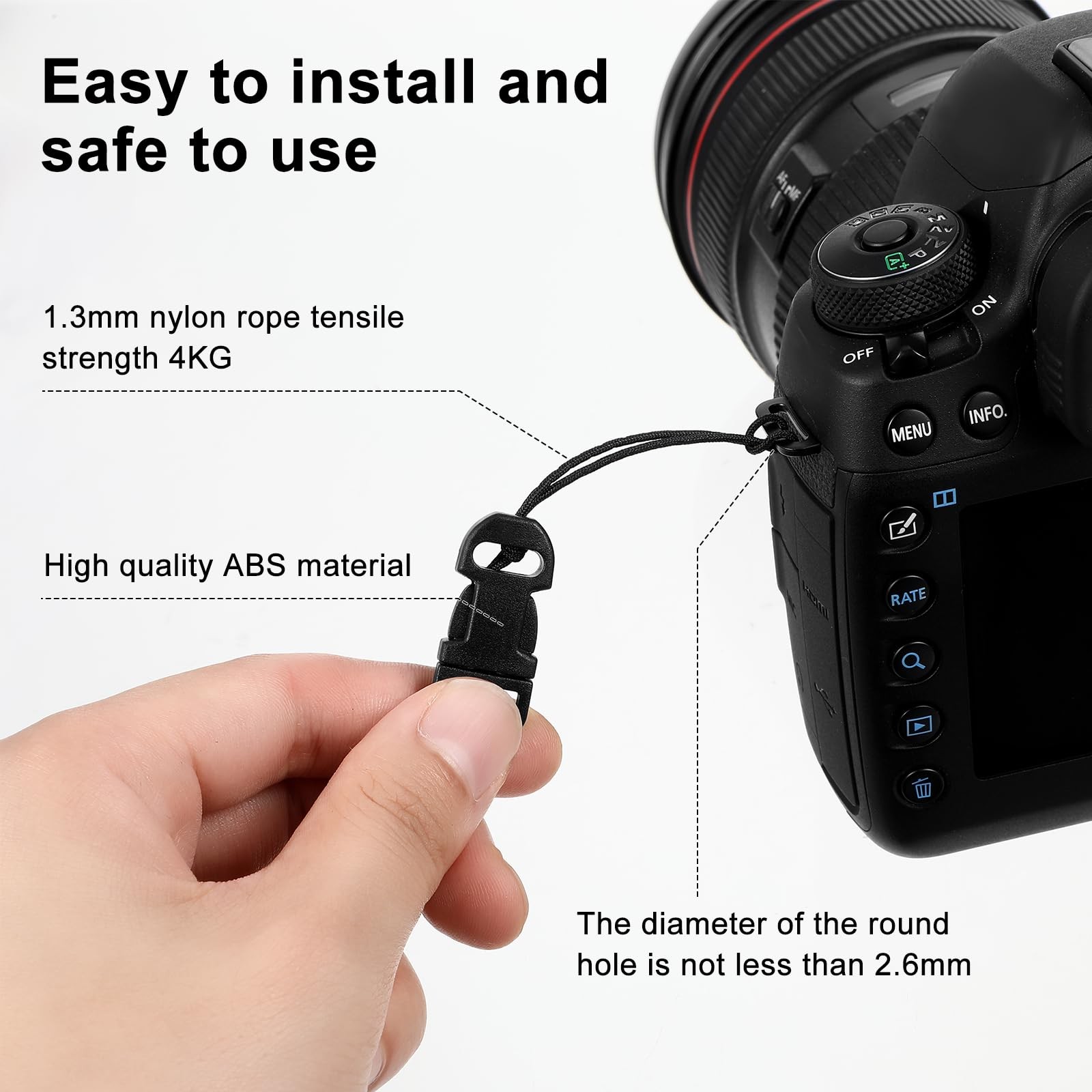 6 Pcs Black Quick Release Camera Strap QD Loop Connectors Attachment Set