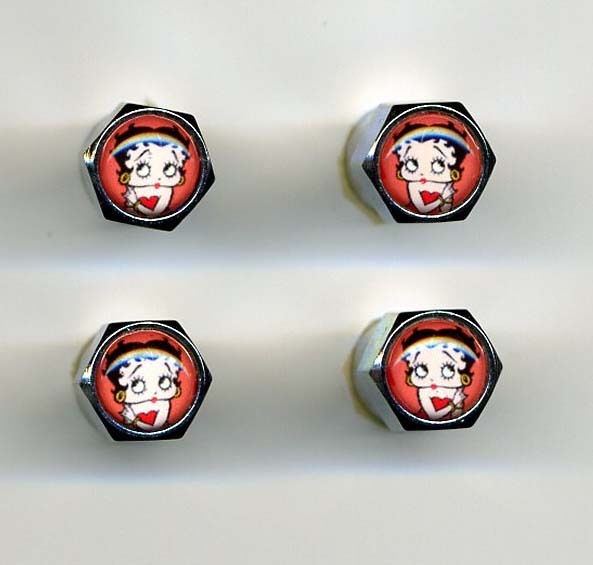 Betty Boop 4 Chrome Plated Brass Tire Valve Caps Car & Bike Featuring Betty Boop