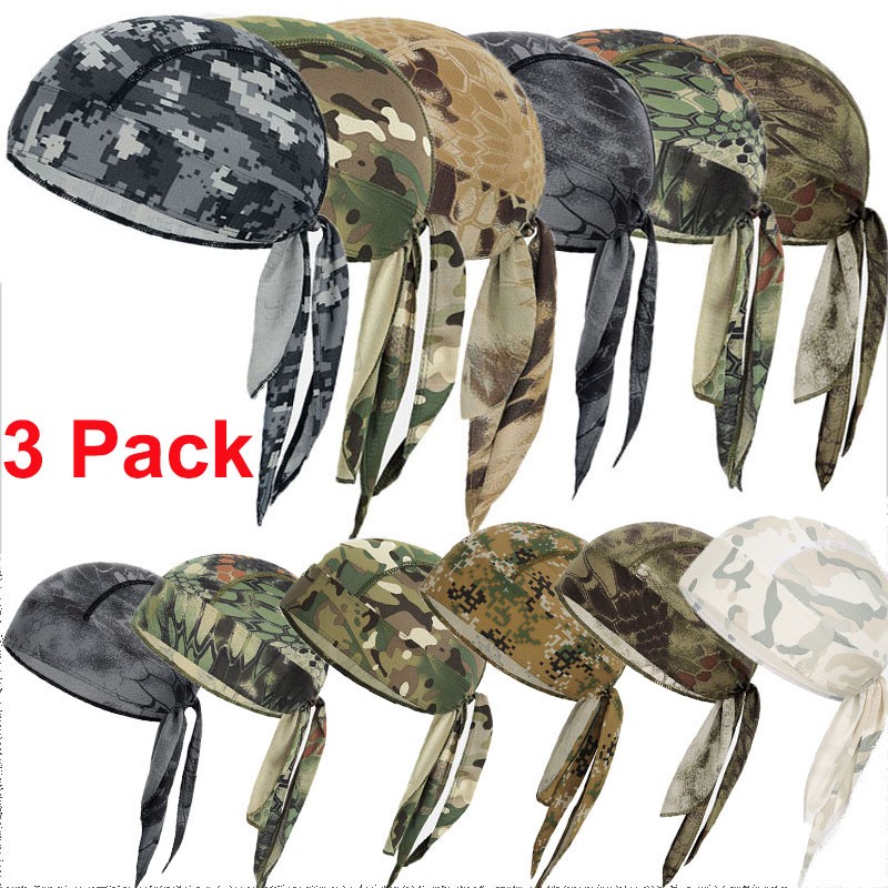 3Pcs Camouflage Head Wrap Skull Caps Bandana Breathable Cycling Do Rag Men Women