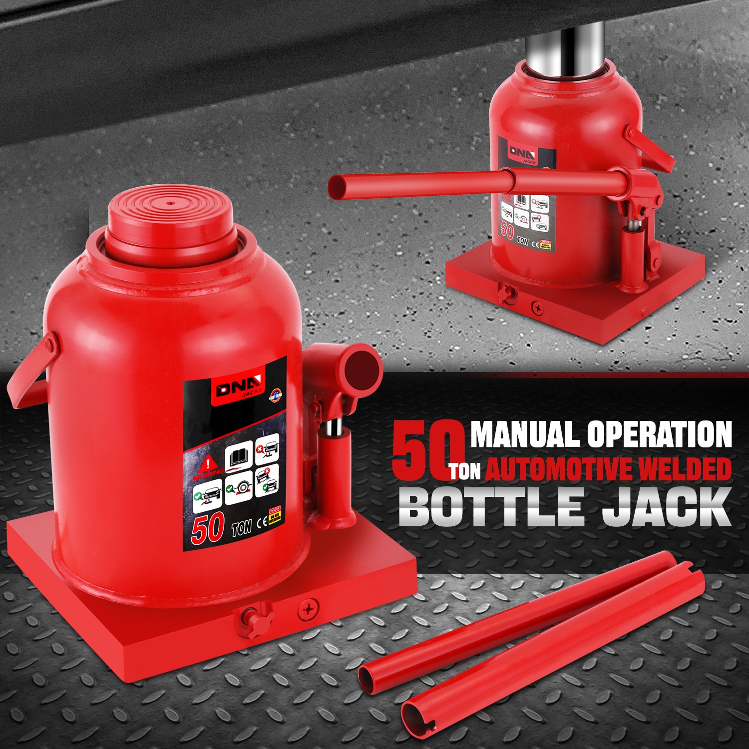 50 Ton (100,000 lb) Low Profile Heavy Duty Hydraulic Bottle Jack Auto Truck RV