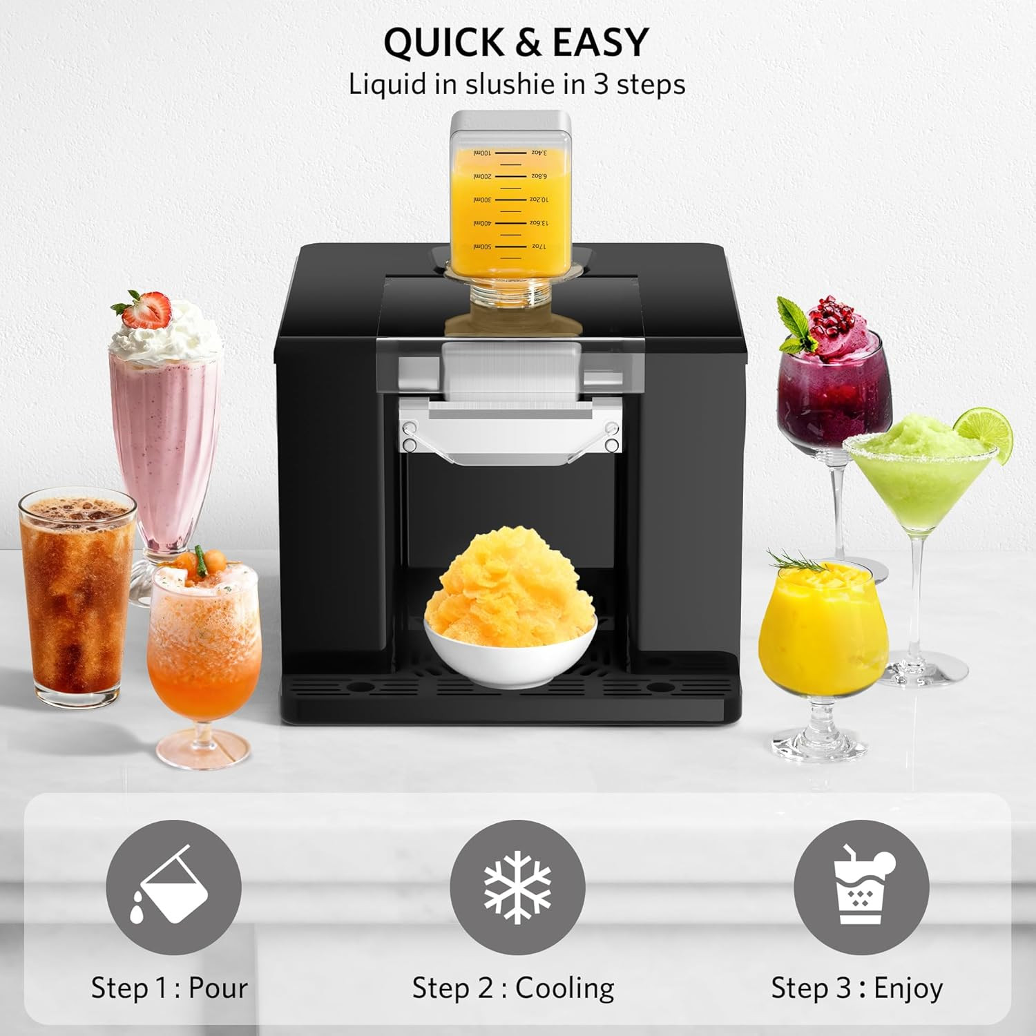 No Ice Slushie Machine - 280W Quick Freeze for Delicious Home Drinks