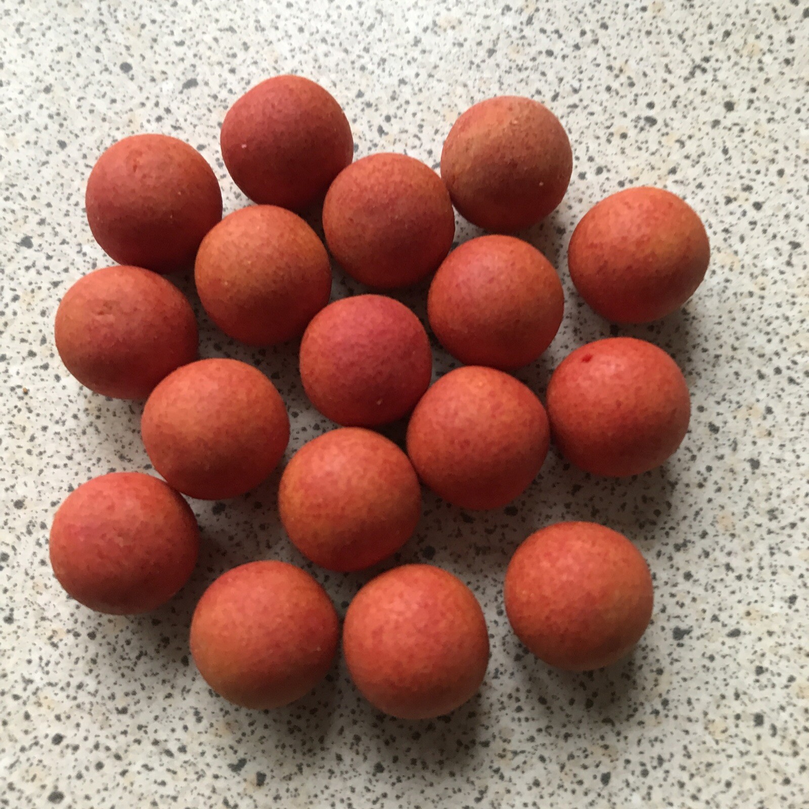 18 X 14mm Red Honey Goo Bottom Baits.