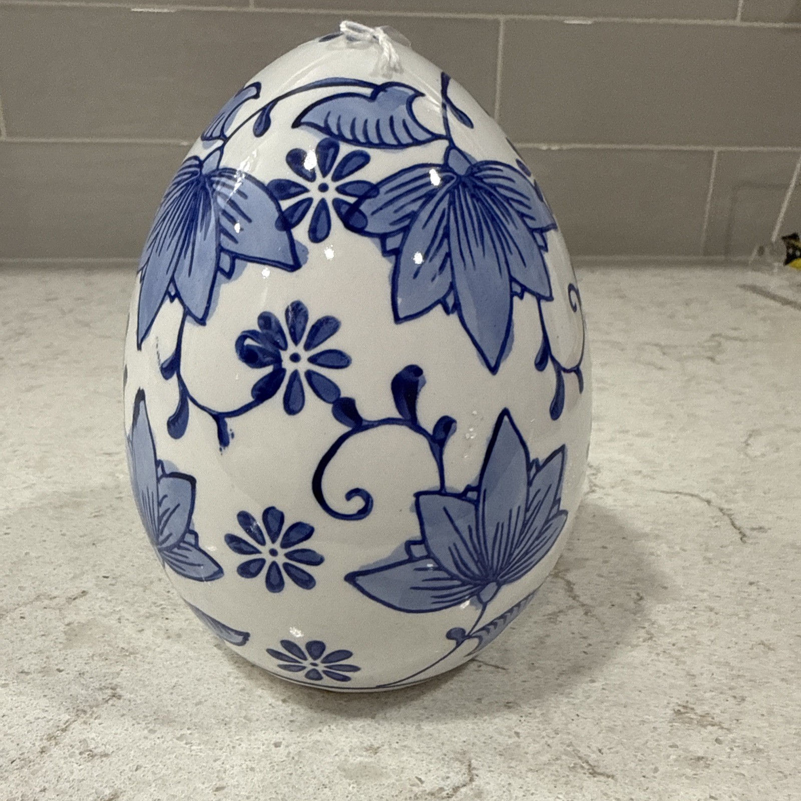 MIKASA Home Accents 6 x 4.5” Blue & White Chinoiserie Ceramic Egg Easter Decor