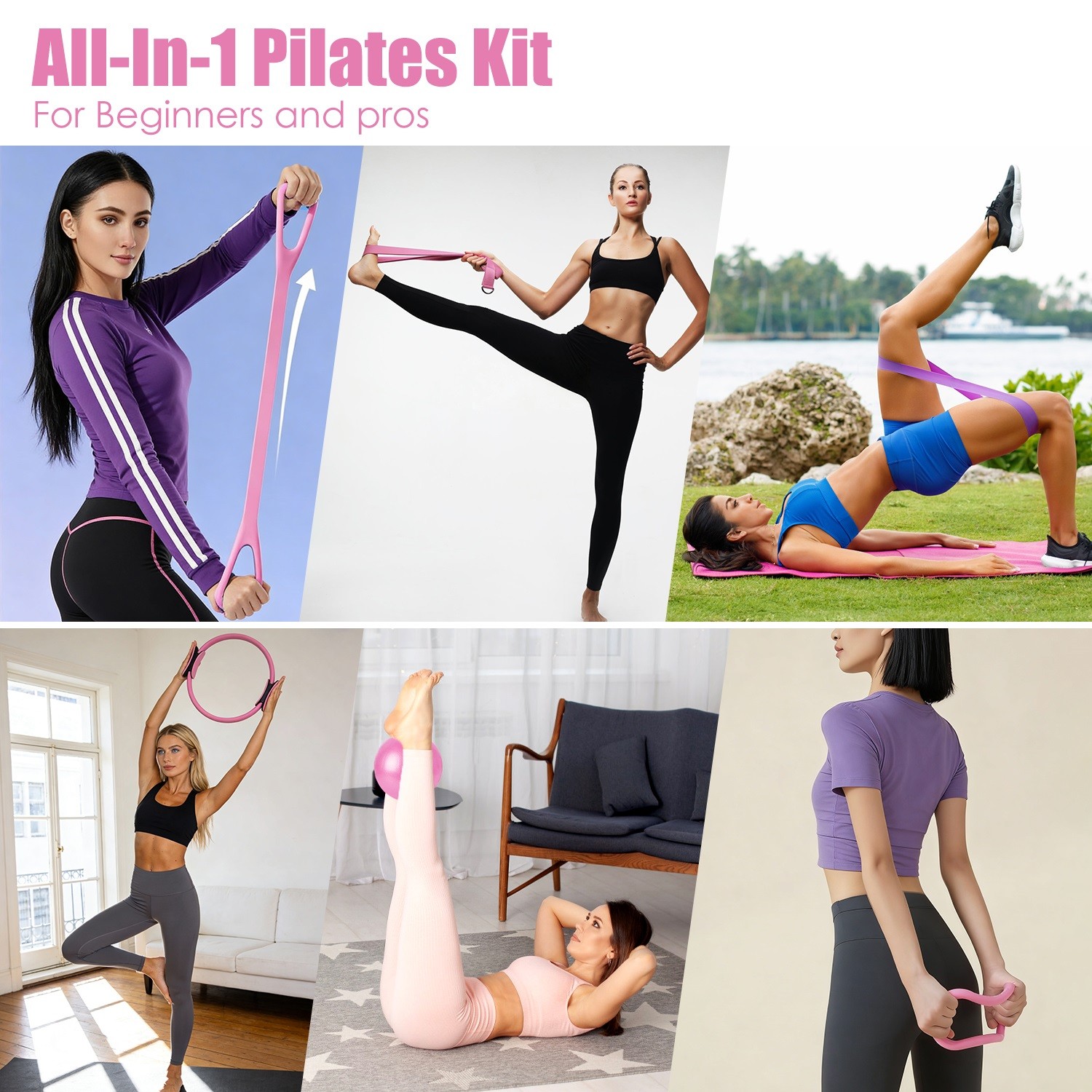 14Pcs Pilates Ring Essentials Kit Yoga Strap For Women & Yoga Ball Arm Stretcher