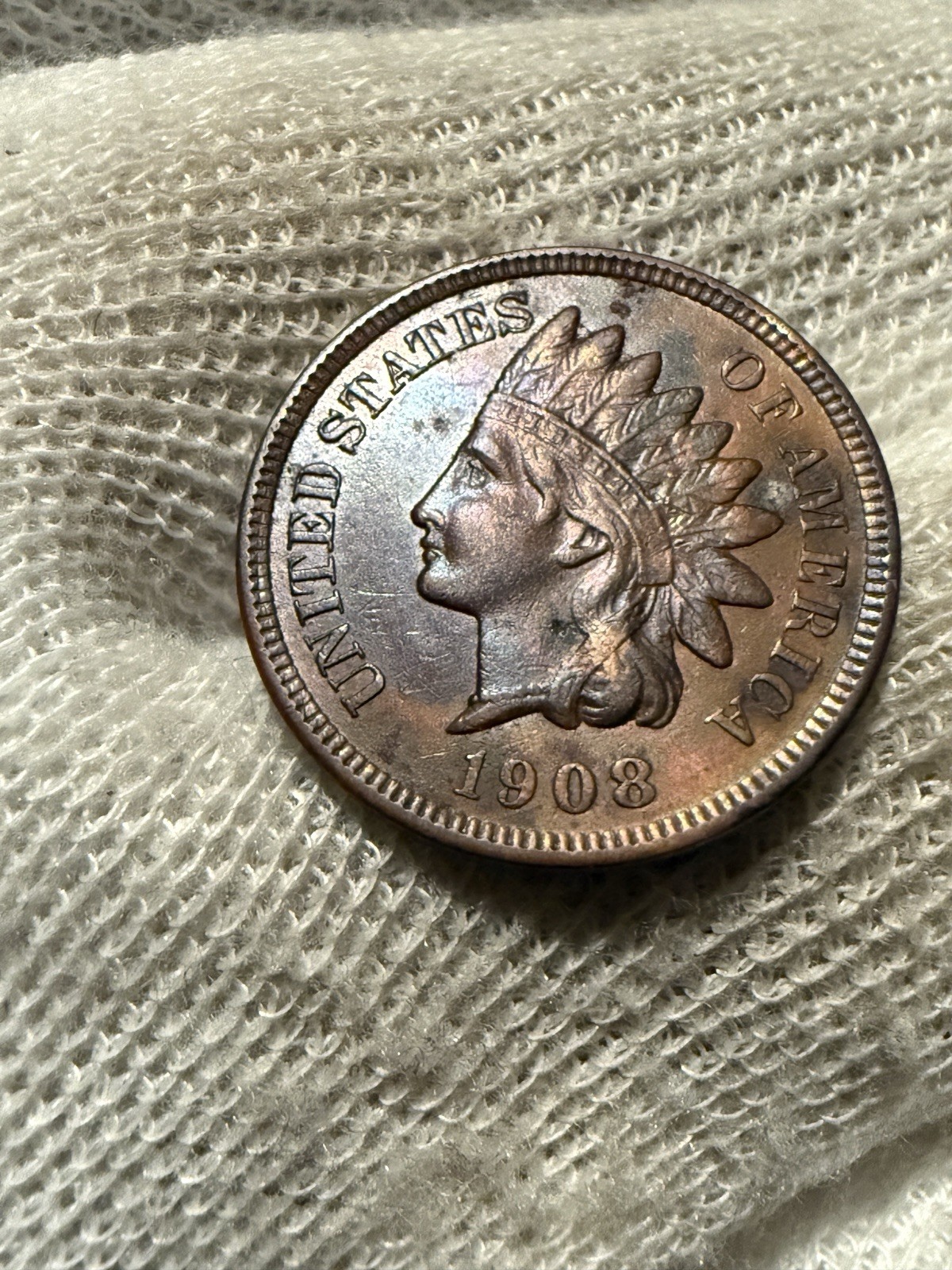 1908 Indian Head Penny Cent Borderline Lustrous High Grade AU red Brown Original