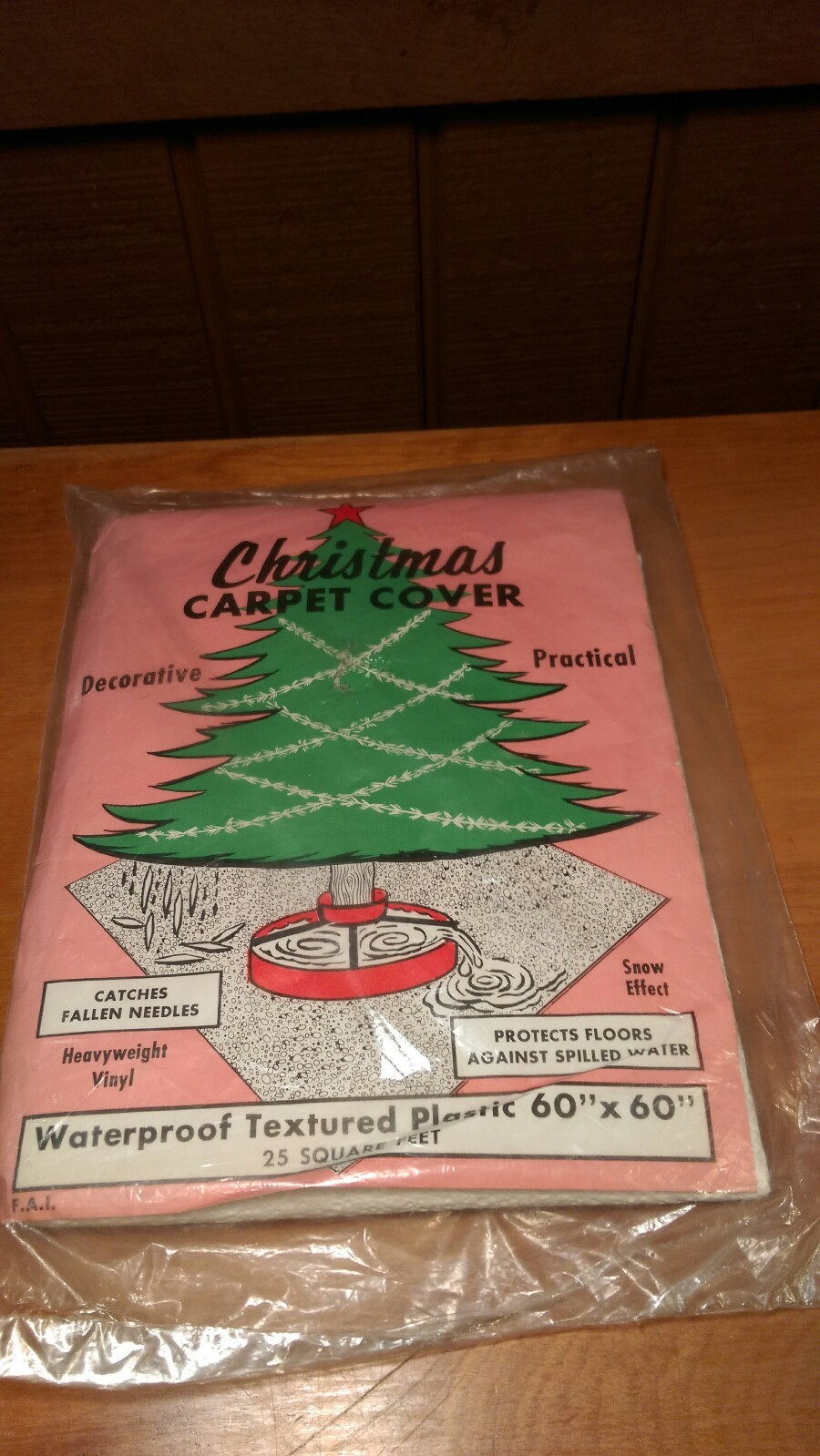 Vtg Christmas Tree Carpet Cover Heavy Weight Vinyl Sealed NOS