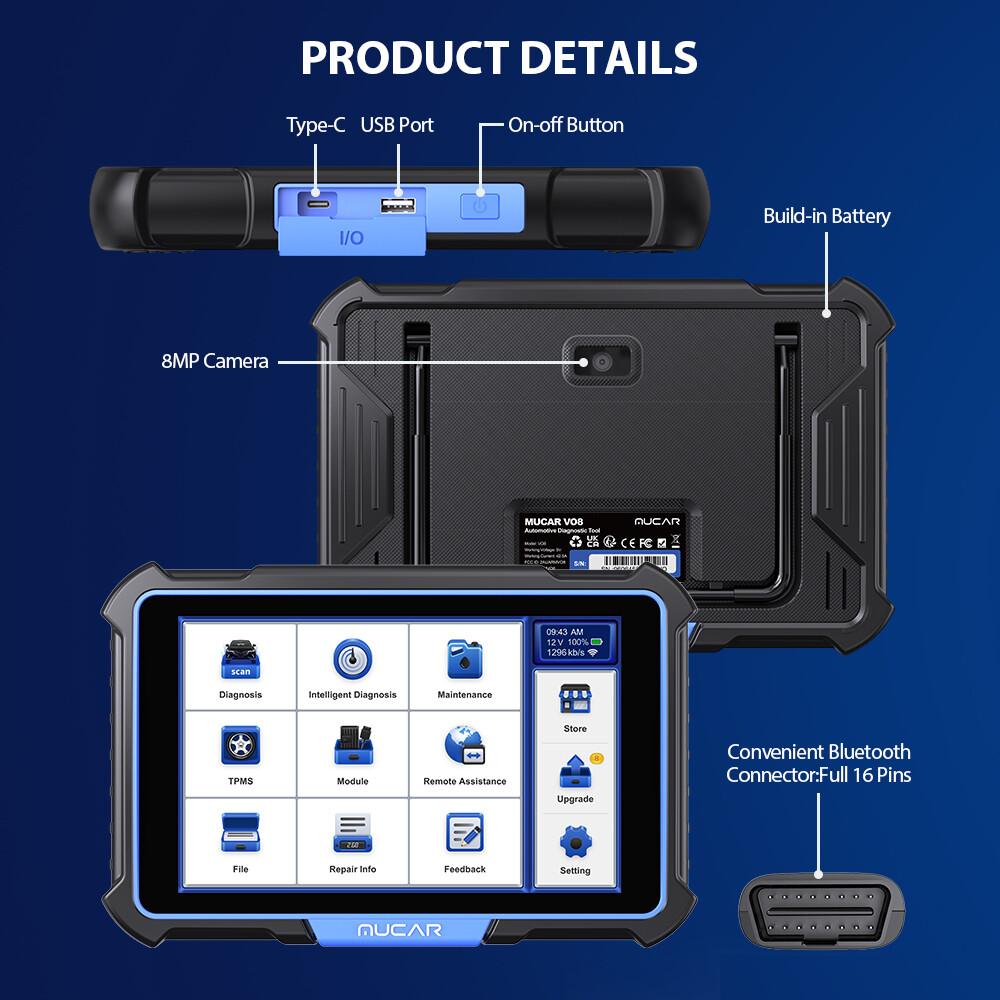 MUCAR VO8 Car ALL System Diagnostic Tool OBD2 Bidirectional Scanner E-CU Coding
