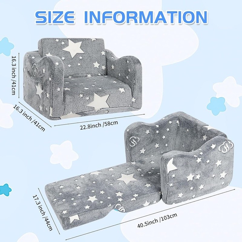 2in1 Toddler Couch Bed Glow Stars Kids Sofa Lightweight Foldable Chair New
