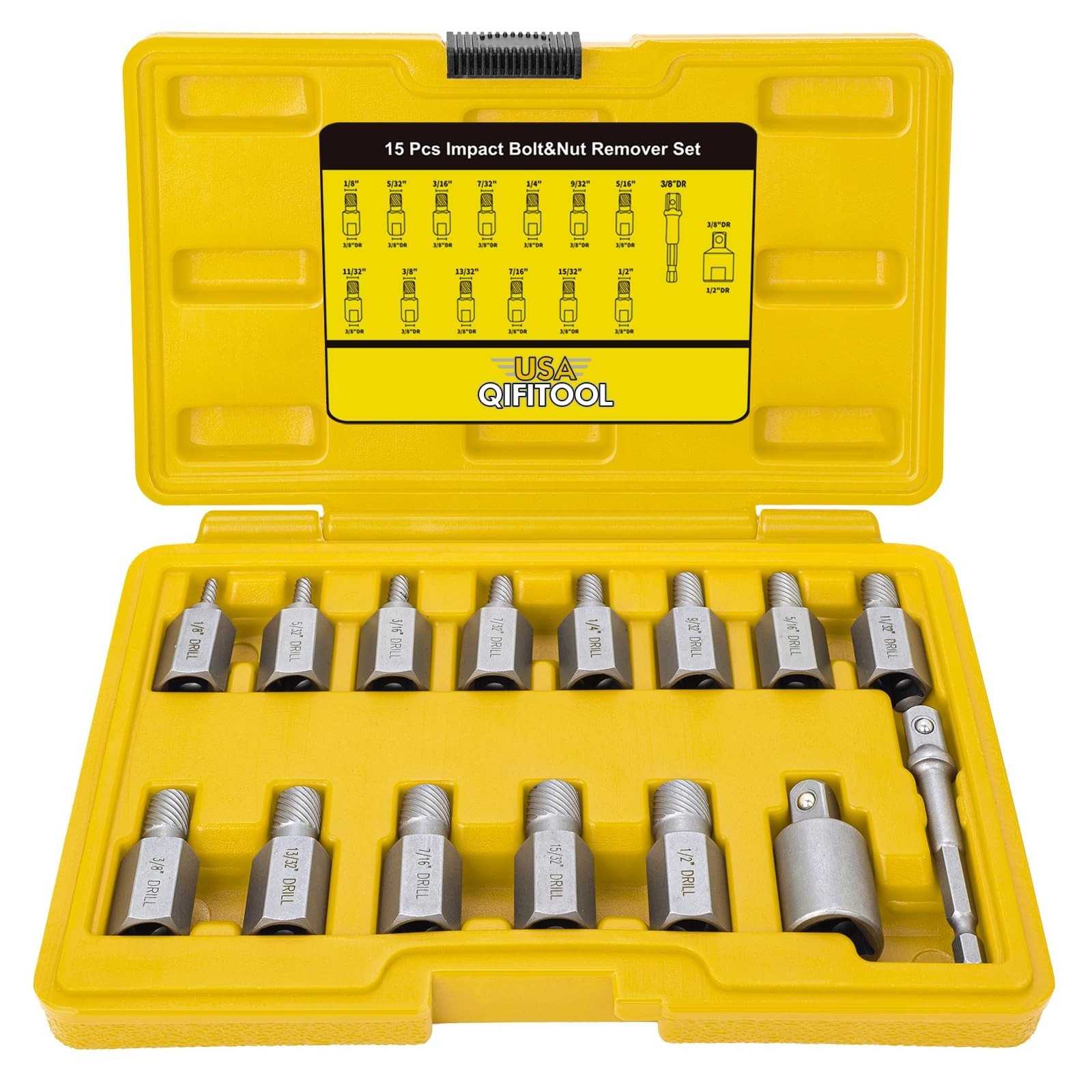 15 PCS Screw Extractor Set - Hex Head Easy Out Tool for Stripped Rusted Bolts &