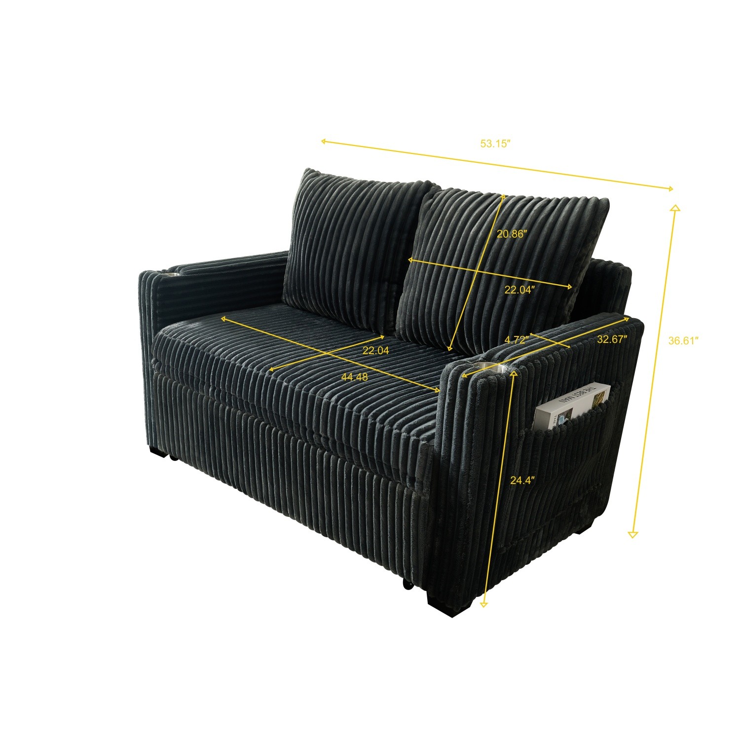 Convertible Sleeper Sofa Bed Corduroy Loveseat Sofa with Pull Out Bed & USB Port