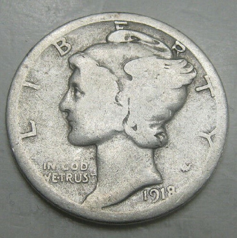 1918 S Mercury Dime circulated 90% Silver Good , Average circulated
