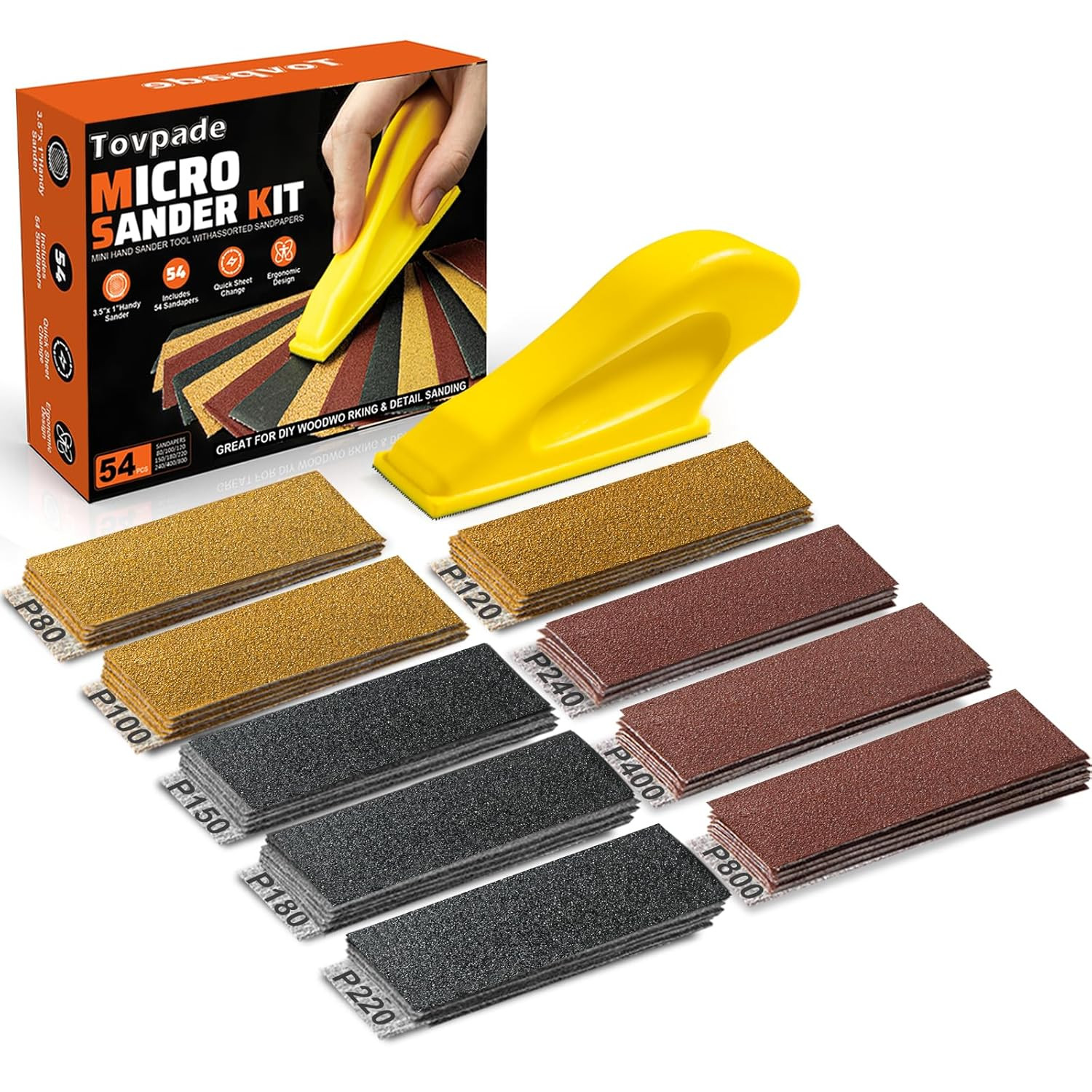 54PCS Premium Micro Sander, Detail & Mini Sander Block – Precision Small Hand...