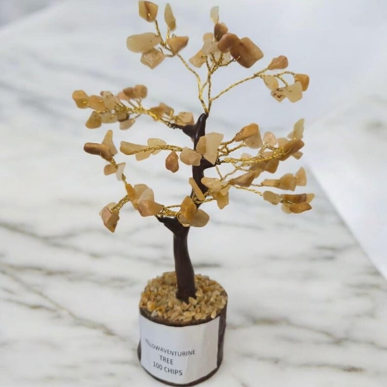 Yellow Aventurine, Tree of Life, 100 Chips Stones | Unique Decor | Handmade |