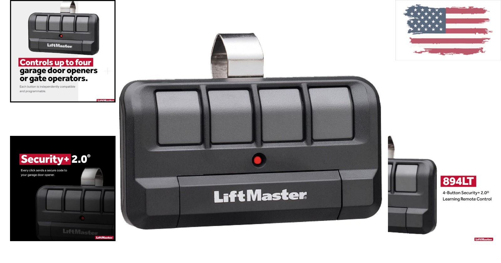 MyQ-Compatible 4-Button Garage Door Remote with Visor Clip - Security+ System
