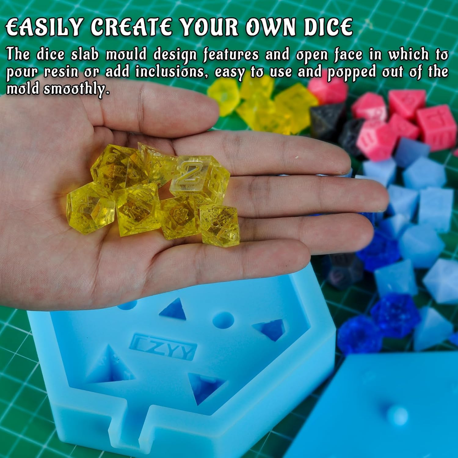 CZYY Silicone Dice Mold, 7-Cavity Sharp Edge Polyhedral Resin Mould | Make