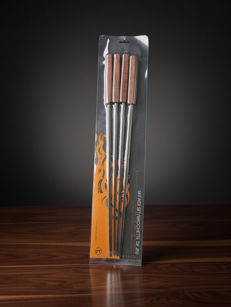 Outset QB50 Rosewood Collection Barbecue Skewers, Stainless Steel, Set of 4