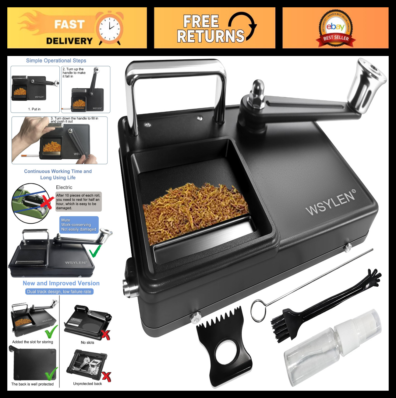 Manual Cigarette Rolling Machine with Storage, Dual-Track for 8mm Cigarettes