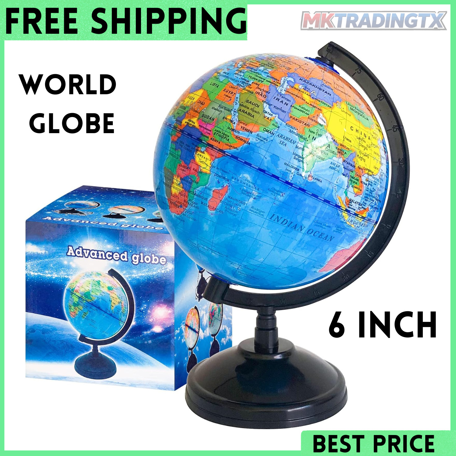 WORLD GLOBE EARTH Map Rotating Geography Ocean Classroom Learning Desktop 6