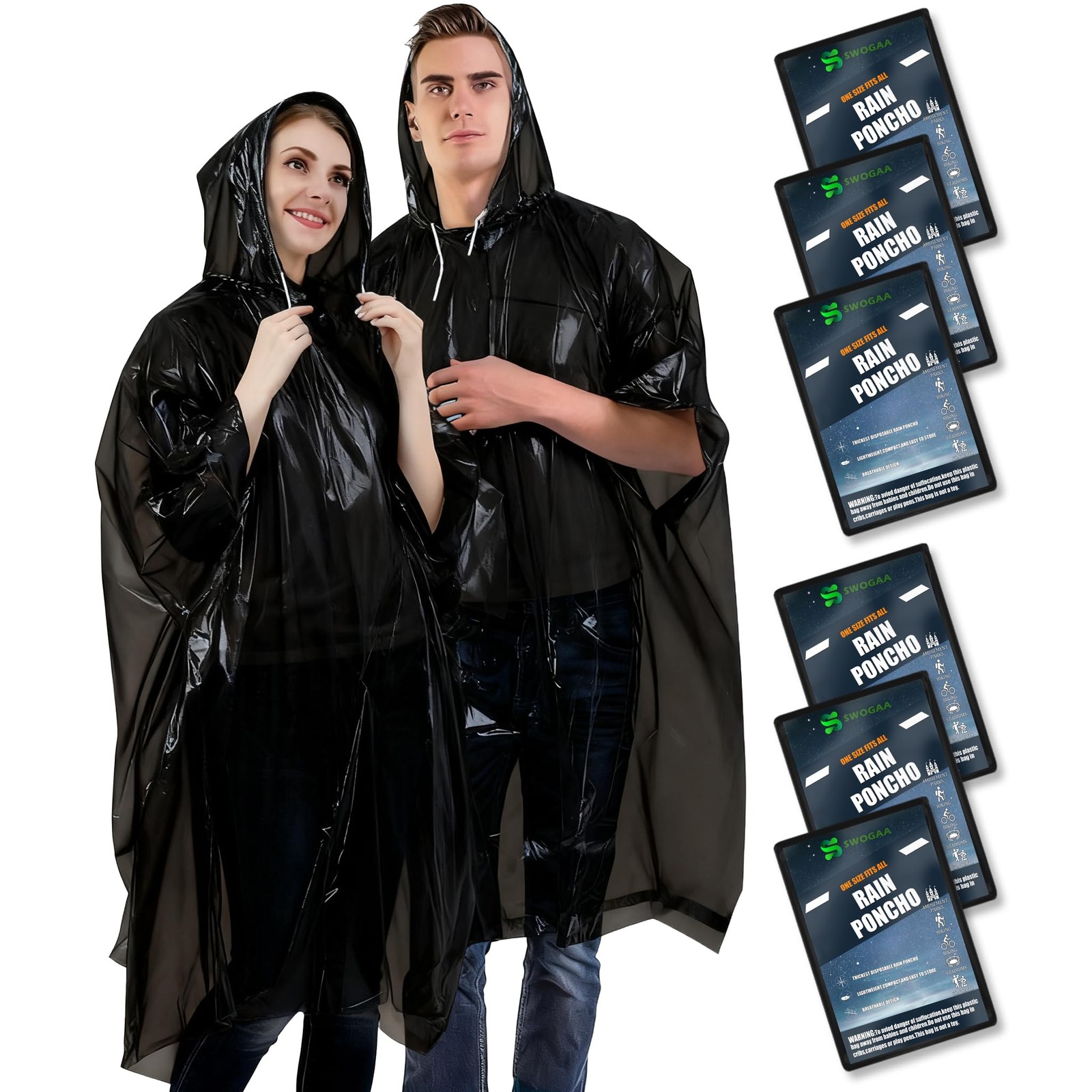 Disposable Rain Ponchos for Adults 6 Pack-50% Extra Thicker Men or Women Wate...