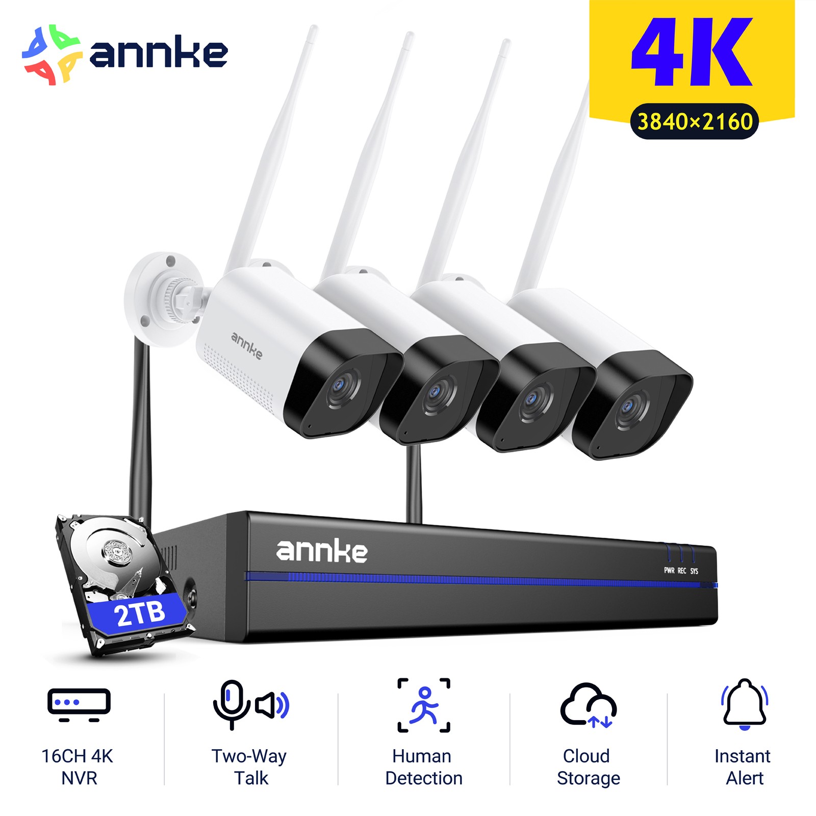 ANNKE 4K 16CH NVR Wireless Security IP Camera System Two Way Audio 2TB AI