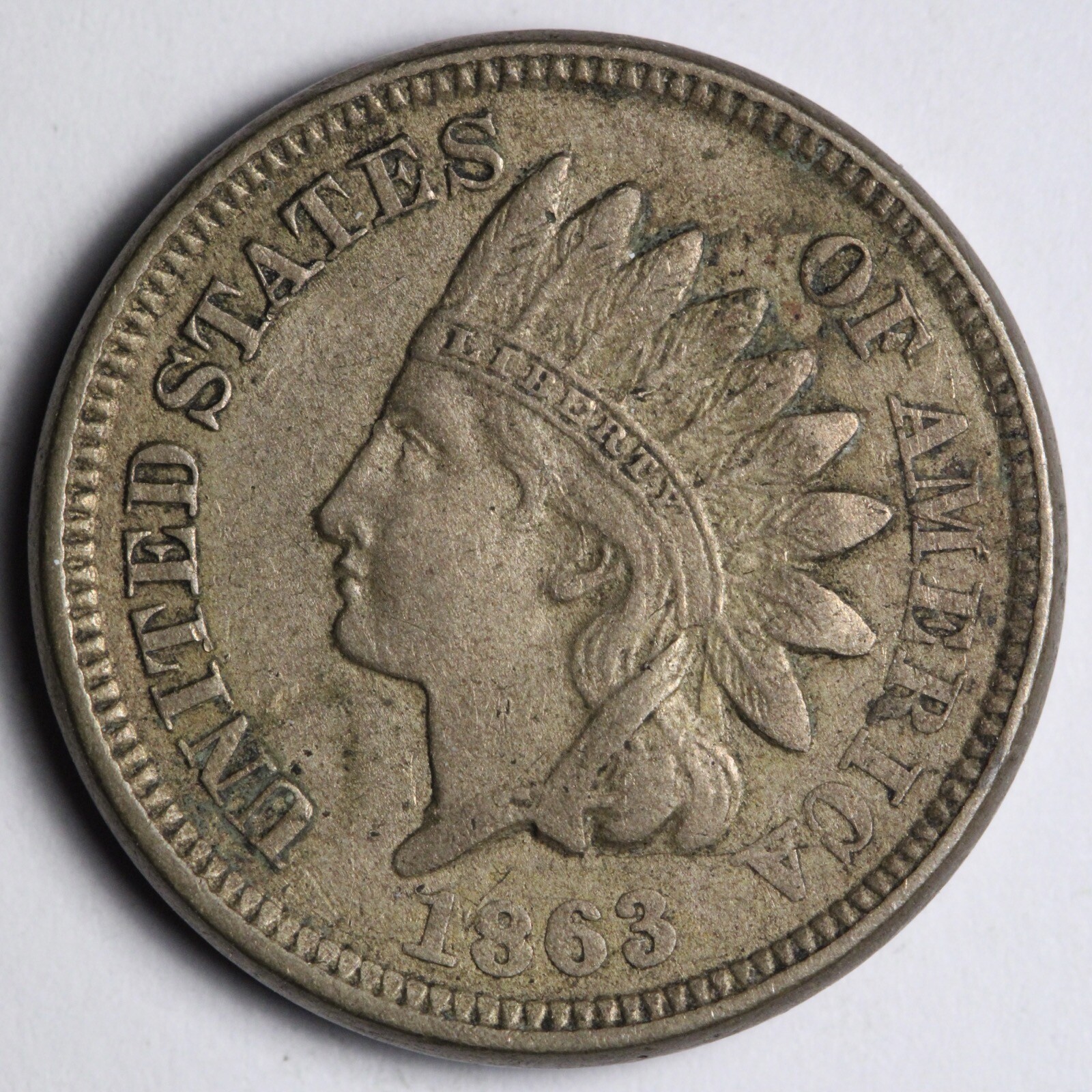 1863 Indian Head Cent Penny AU E124 SEW