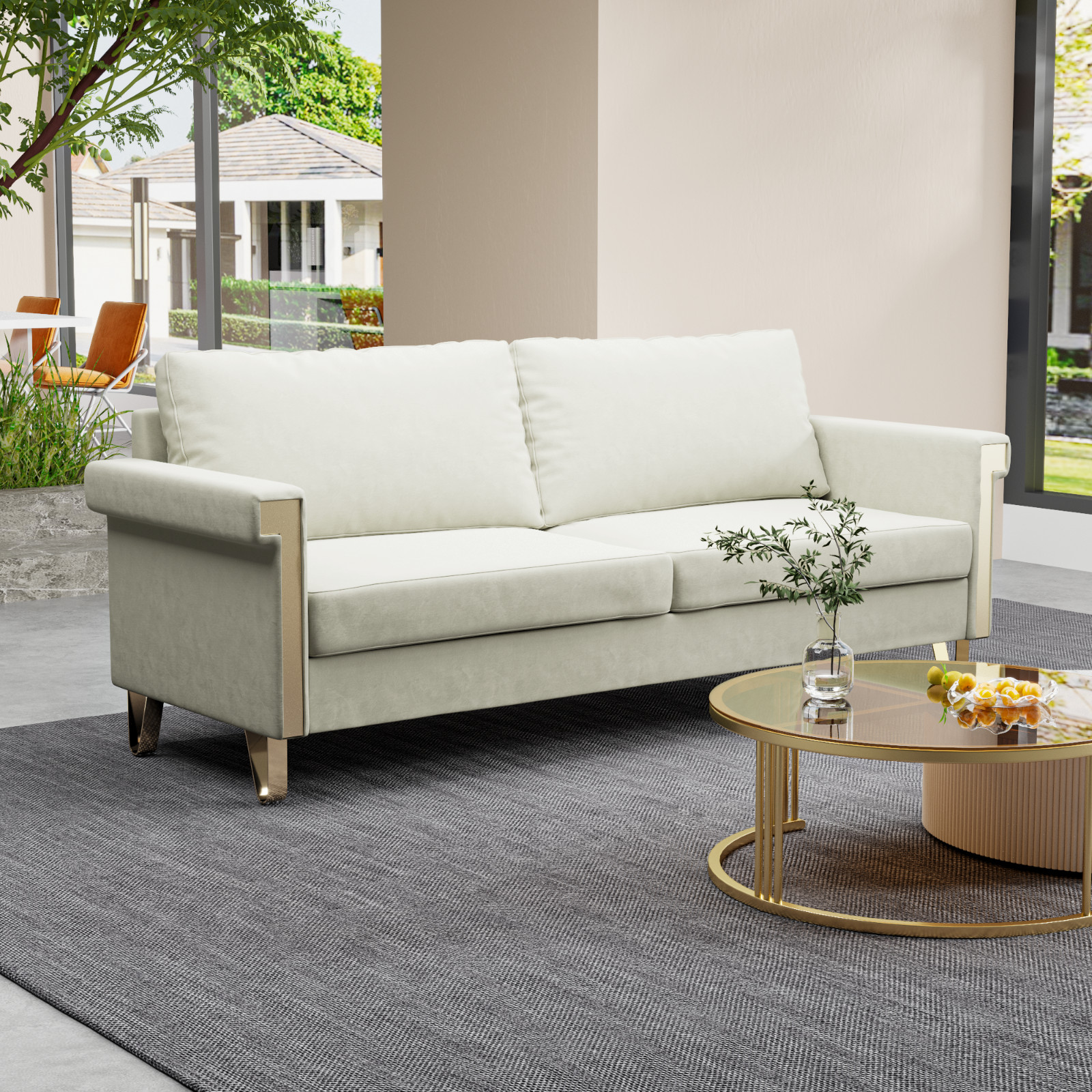 2.5 Seat Velvet Sofa Upholstery with Ideal Mid-Century Modern Living Room Furnit