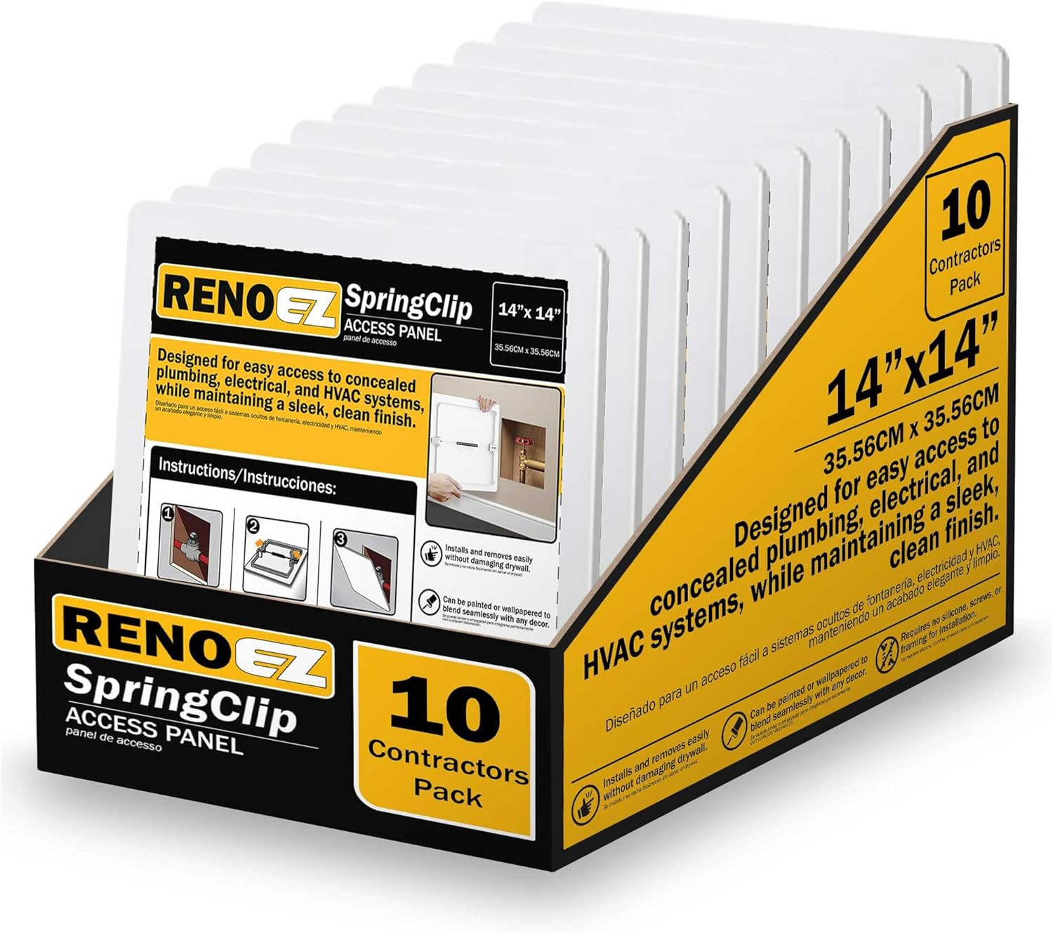 14x14" Plastic Access Panel with Spring Click - No Tools Needed, 10 Pack