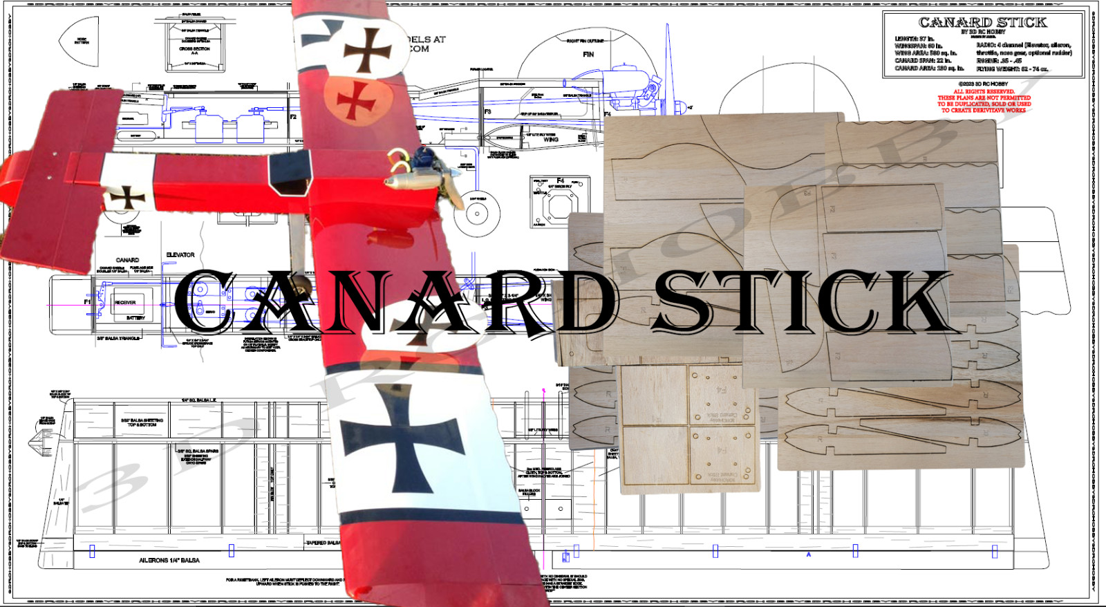 Canard Stick 60" Wingspan RC Airplane Kit Balsa & Ply Model Airplane Short Kit