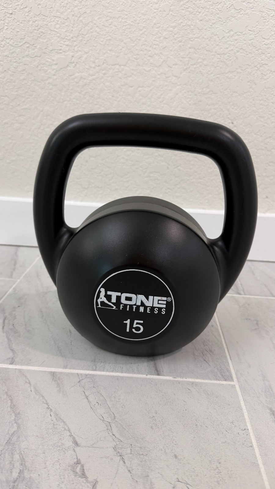 Tone Fitness 15 Pound Kettlebell Black Cement Filled Comfortable Grip CrossFit